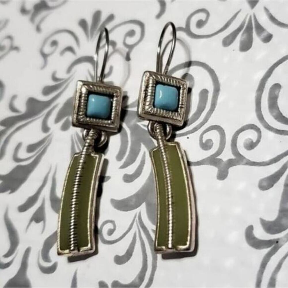 LC 925 Sterling silver‎ TURQUOISE and Enamel earrings